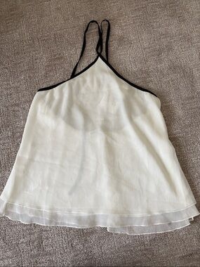 Princess Polly Cream Halter Cami with Black Trim